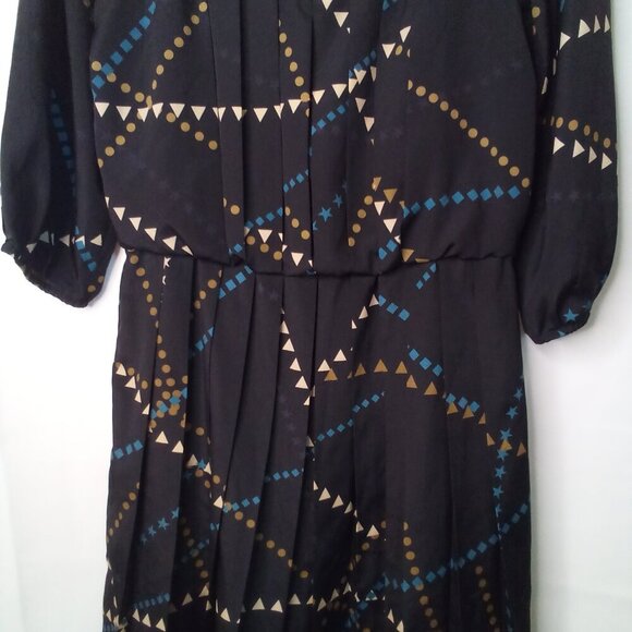 Jessica Simpson Dress Women 6 Half Sleeve Pleats Pattern Black Blue - Picture 6 of 16